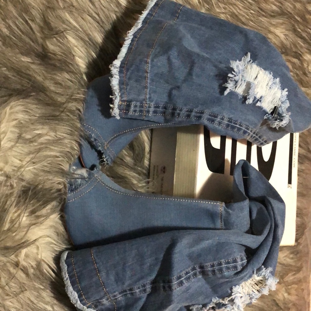 Knee blue Jean Open toe Boots